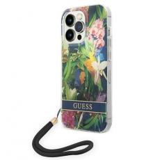 Guess - GUESS iPhone 14 Pro Max Skal Flower Strap - Blå
