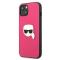 KARL LAGERFELD - Karl Lagerfeld Lder Ikonik Karl`s Head Metal Skal iPhone 13 mini - Rosa