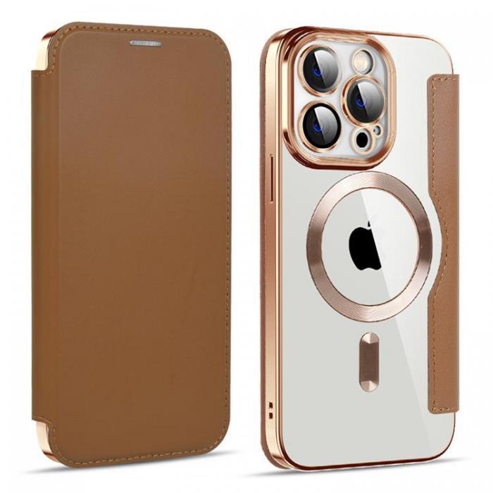 A-One Brand - iPhone 12 Pro Magsafe Plnboksfodral RFID Flip - Brun