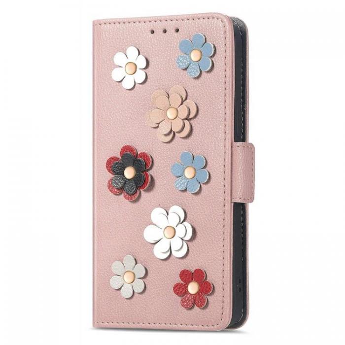 A-One Brand - iPhone 14 Plnboksfodral Flower Decor Magnetic - Rosa Guld