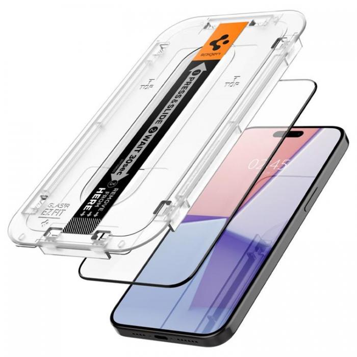 Spigen - Spigen iPhone 15 Plus Hrdat Glas Skrmskydd 'EZ' Fit - Svart