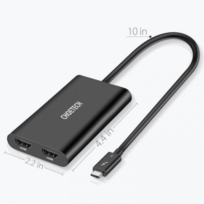 UTGATT5 - Choetech Kontaktadapter USB-C 2x HDMI 2.0 4K 60Hz - Svart