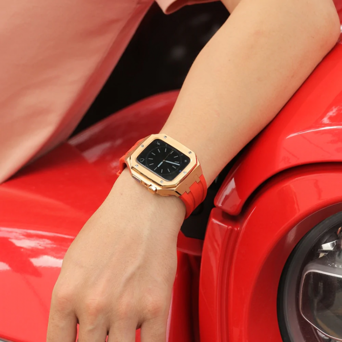A-One Brand - Apple Watch 7/8 (45mm) Luxury Band Armor Stainless Steel - Svart/Orange