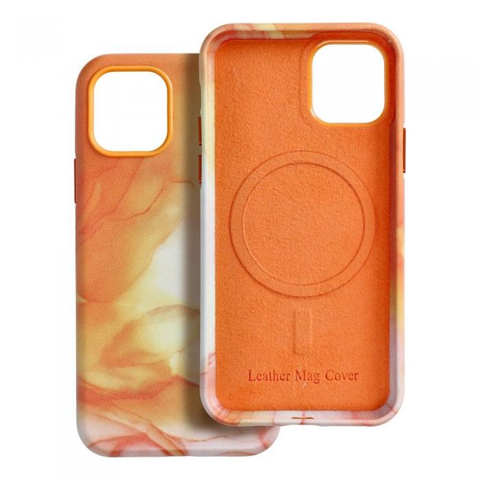 OEM - Leather Magsafe Skal fr iPhone 11 PRO med orange splash-mnster