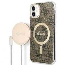 Guess - Guess iPhone 11 Magsafe Skal 4G Print + Trådlös Laddare - Brun