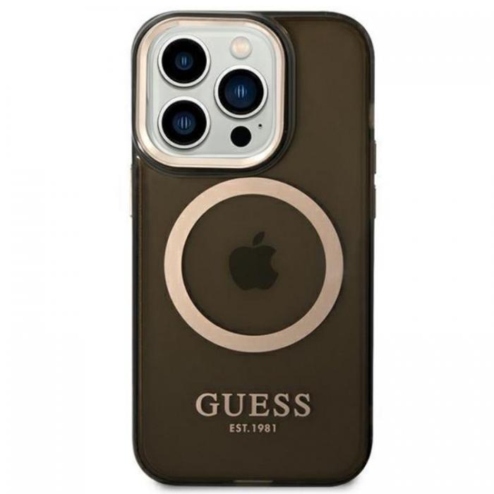 Guess - GUESS iPhone 14 Pro Skal MagSafe Gold Outline Translucent - Svart