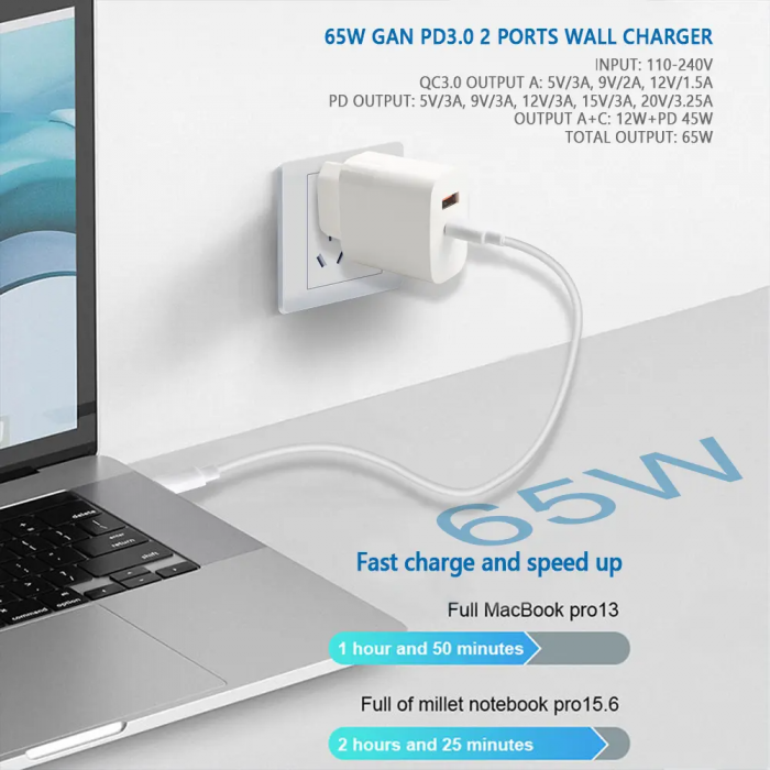SiGN - SiGN GaN Snabbladdare USB-A & USB-C fr Smartphone & Laptop, 65W - Vit
