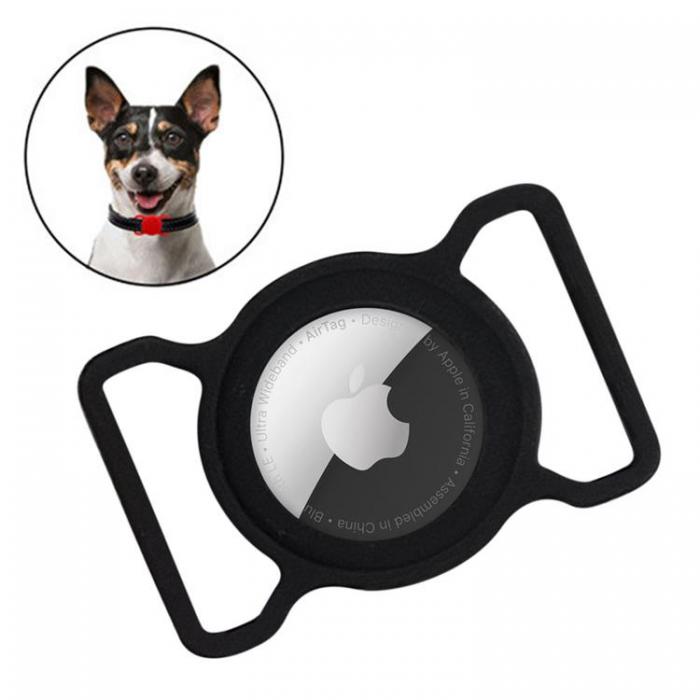 UTGATT5 - Silicone Pet Dog Cat Collar Skal Apple AirTag - Svart