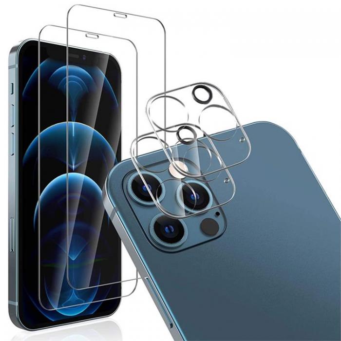 A-One Brand - [4-PACK] 2 Kameralinsskydd i Hrdat Glas & 2 Hrdat glas iPhone 12 Pro