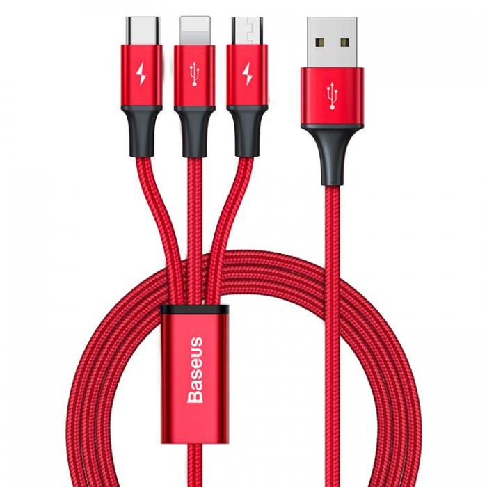 UTGATT5 - Baseus 3in1 Micro USB-C Till Lightning Kabel 1.2 m - Rd