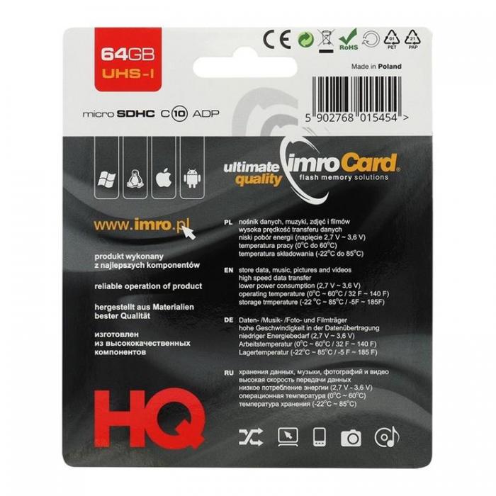 Imro - Imro Minneskort MicroSD 64GB Med Adapter Klass 10 UHS