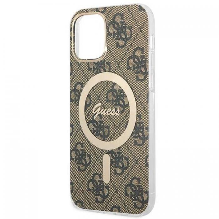 Guess - Guess iPhone 12/12 Pro Magsafe Skal 4G Print + Trdls Laddare - Brun