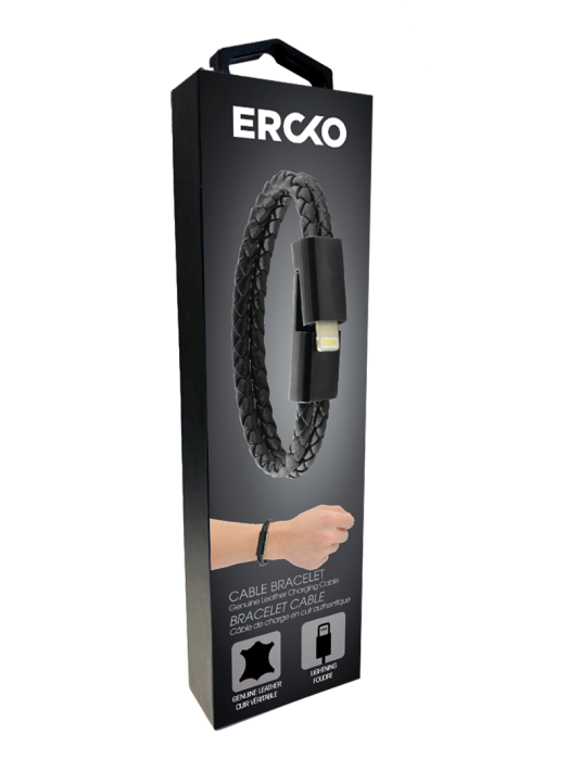 UTGATT4 - Ercko Double Leather Bracelet Charging Cable Lightning Size L - Svart