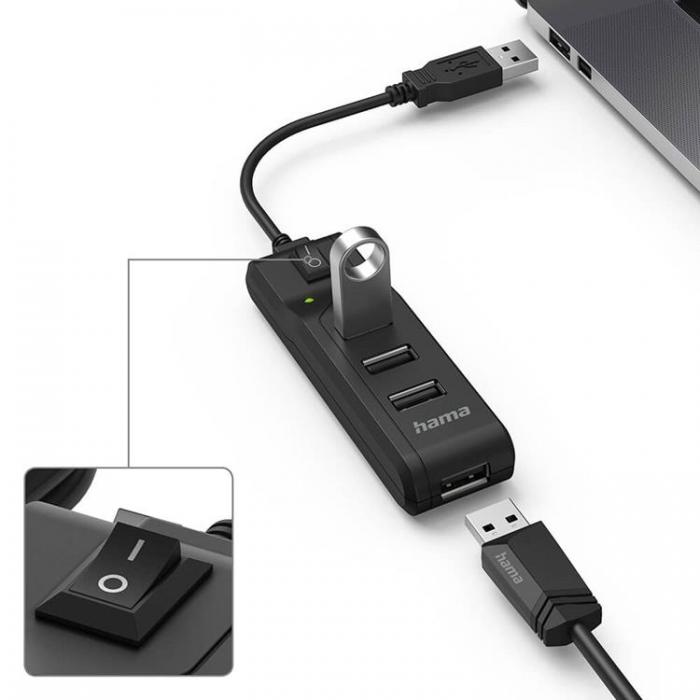 Hama - Hama Hub USB-A 2.0 Switch 4x Portar 480 Mbit/s - Svart