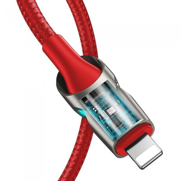 UTGATT5 - Baseus Backlit USB lightning nylonfltad Kabel 1 m LED ljus Rd