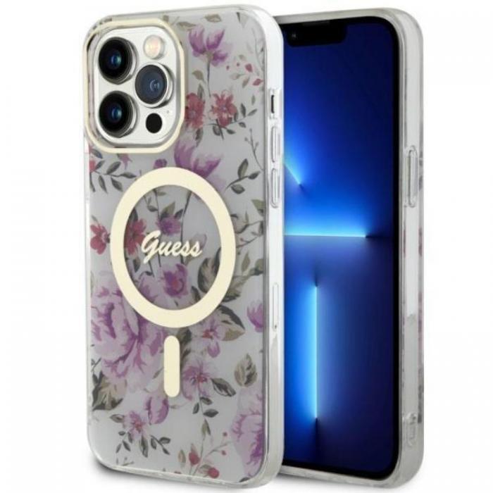 Guess - Guess iPhone 14 Pro Mobilskal MagSafe Flower - Transparent