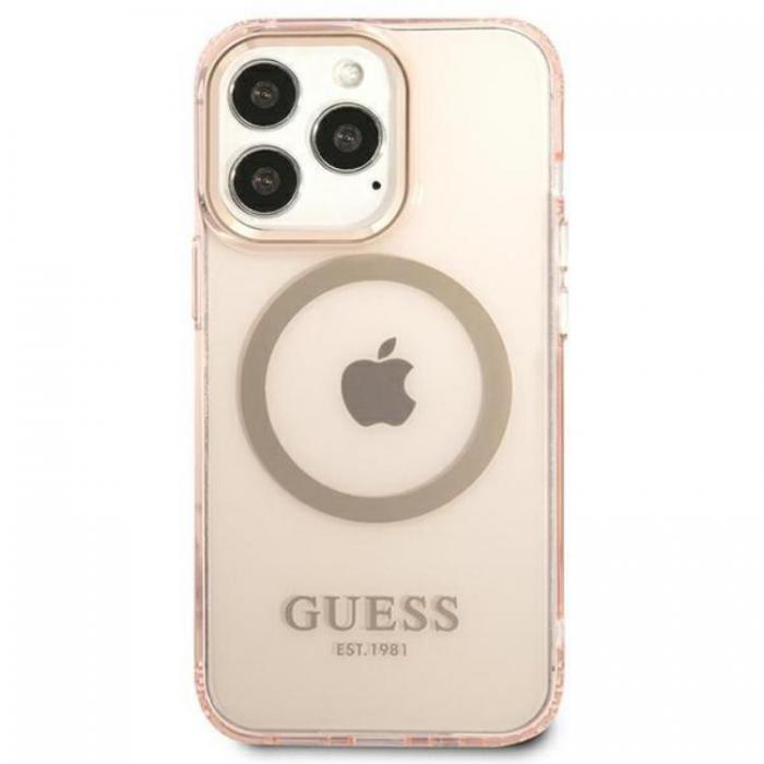 Guess - GUESS iPhone 13/13 Pro Skal MagSafe Gold Outline Translucent - Rosa