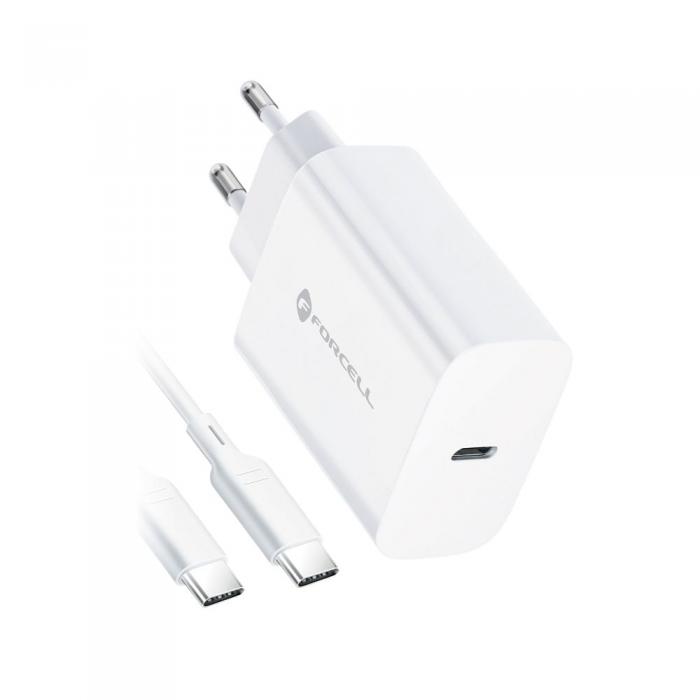 Forcell - Forcell USB C Reseladdare med Type C kabel 25W QC 4.0 1m