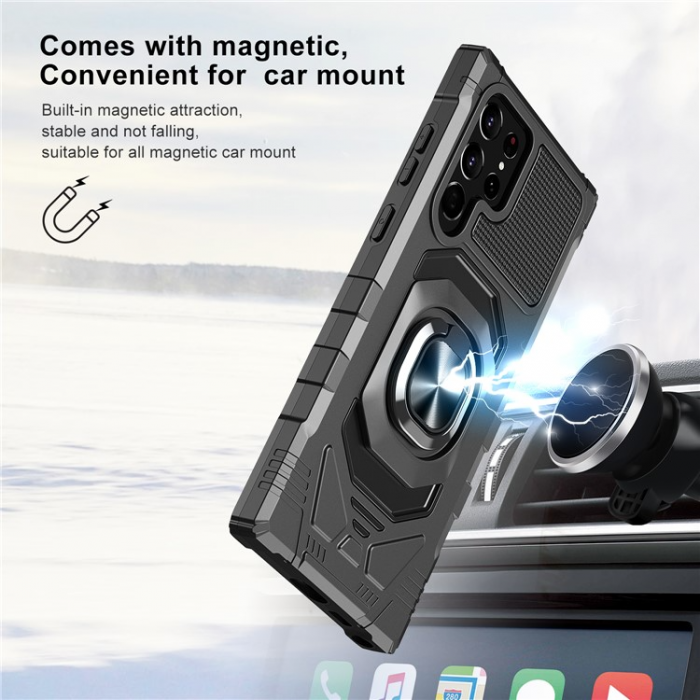 A-One Brand - Galaxy S23 Ultra Skal Ringhllare Kickstand Anti-Fall - Svart