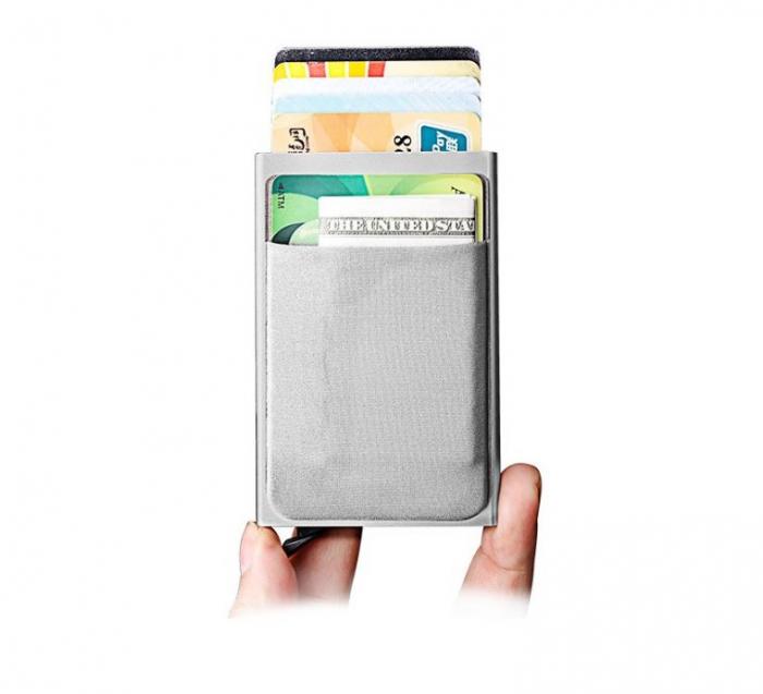 UTGATT5 - RFID Blocking Aluminum Credit Card Pop-up Korthllare - Silver