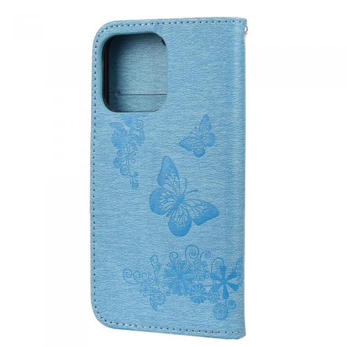 UTGATT5 - Imprint Butterfly Plnboksfodral till iPhone 13 Pro - Bl