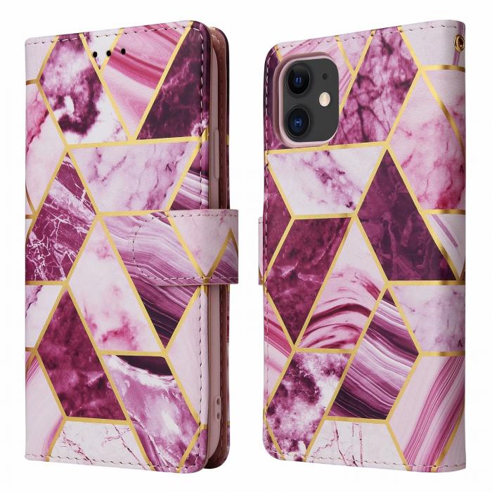 A-One Brand - Marble Grid Plnboksfodral till iPhone 11 Pro - Magenta