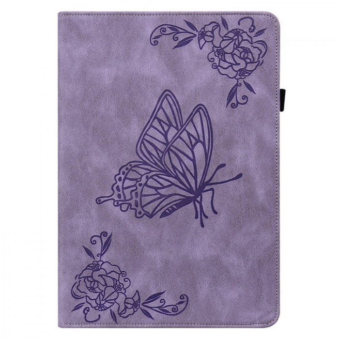 A-One Brand - iPad 10.9 (2022) Fodral Butterfly Flower Imprinted - Lila
