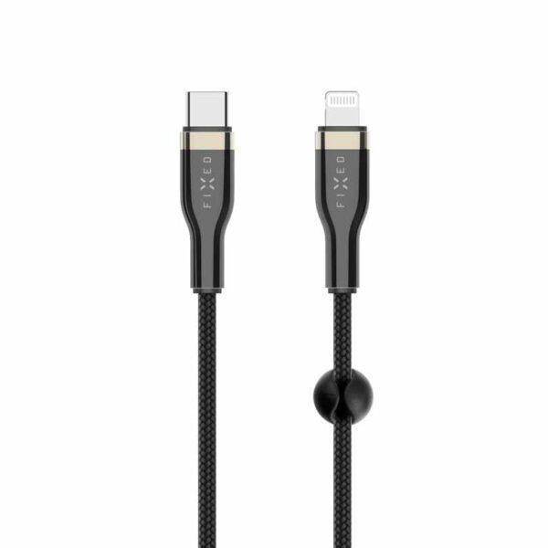 FIXED METAL USB-C/Lightning MFI flätad kabel 2m Svart | 3541 | AlltMobil