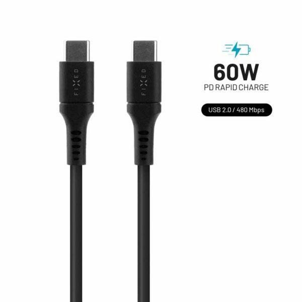 FIXED LIQUID silikonkabel 60W USB-C/C 2m Svart | 3541 | AlltMobil