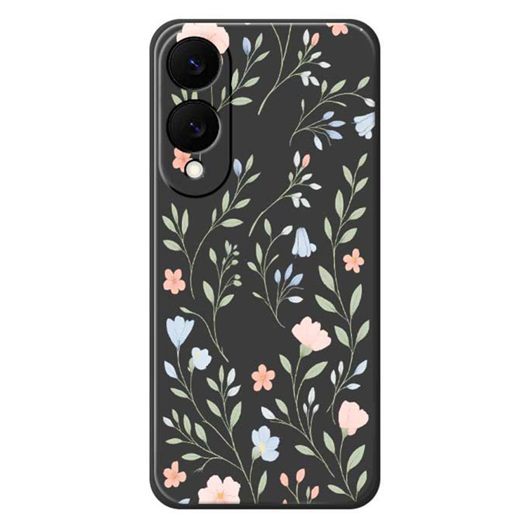 Galaxy S25 Edge Mobilskal Pink Blue Flowers Straight Edge - Svart | 2353 | AlltMobil