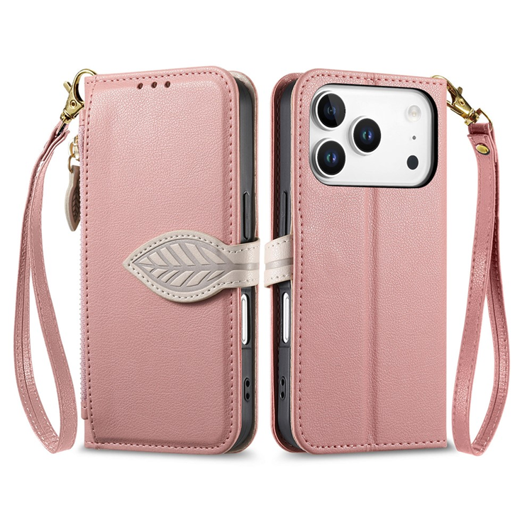 iPhone 17 Pro Max Plånboksfodral Leaf Magnetiskt Spänne Konstläder (Roséguld) | 2353 | AlltMobil