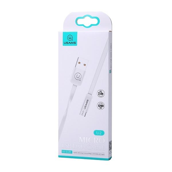 USAMS Kabel platt U2 microUSB 1.2m vit SJ201MIC02
