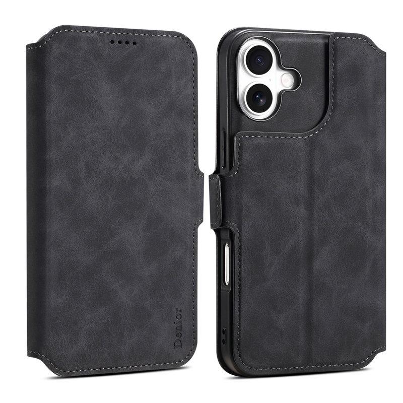 DENIOR B06 iPhone 16 Plus Plånboksfodral Konstläder Avtagbart - Svart | 2353 | AlltMobil