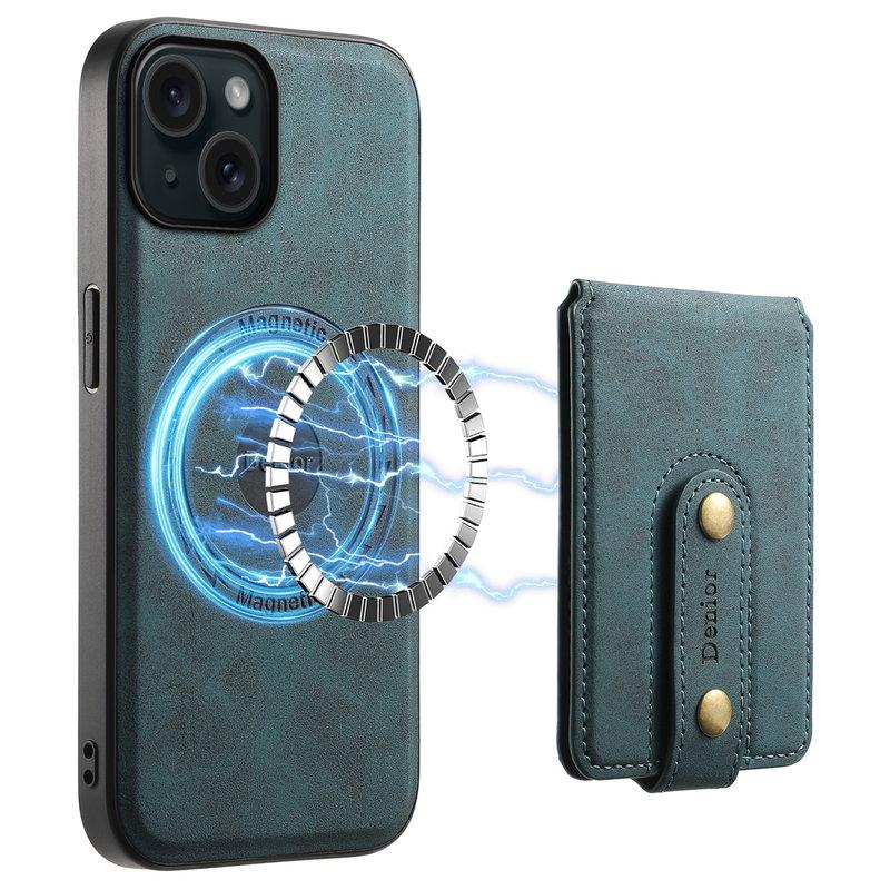 DENIOR D14 iPhone 15 Magnetiskt Fodral Retro Konstläder Blå | 2353 | AlltMobil