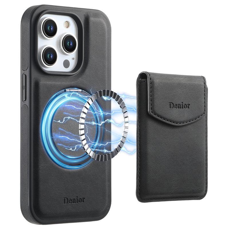 DENIOR D20 iPhone 15 Pro Fodral Avtagbar Kortväska Konstläder Svart | 2353 | AlltMobil