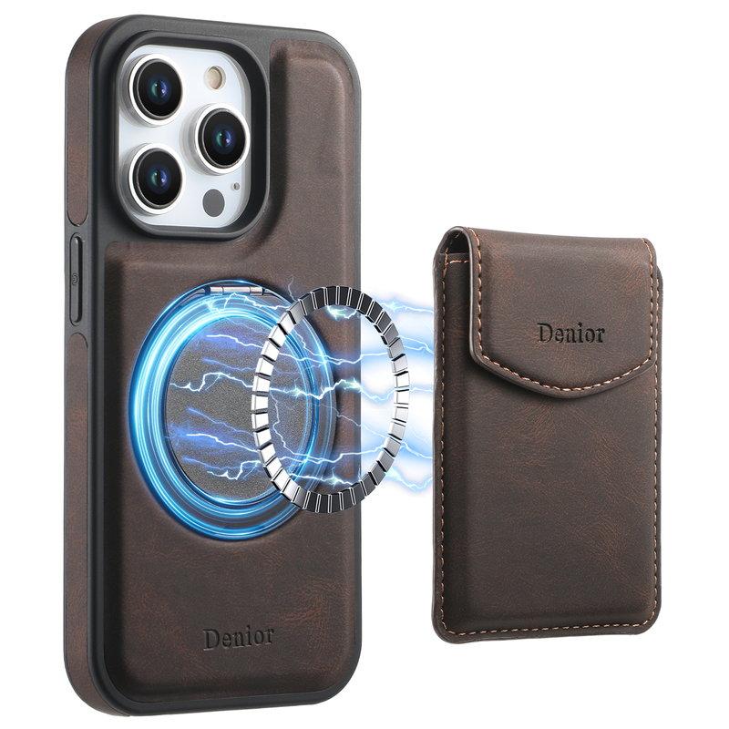 DENIOR D20 iPhone 15 Pro Fodral Avtagbar Kortväska Konstläder Brun | 2353 | AlltMobil