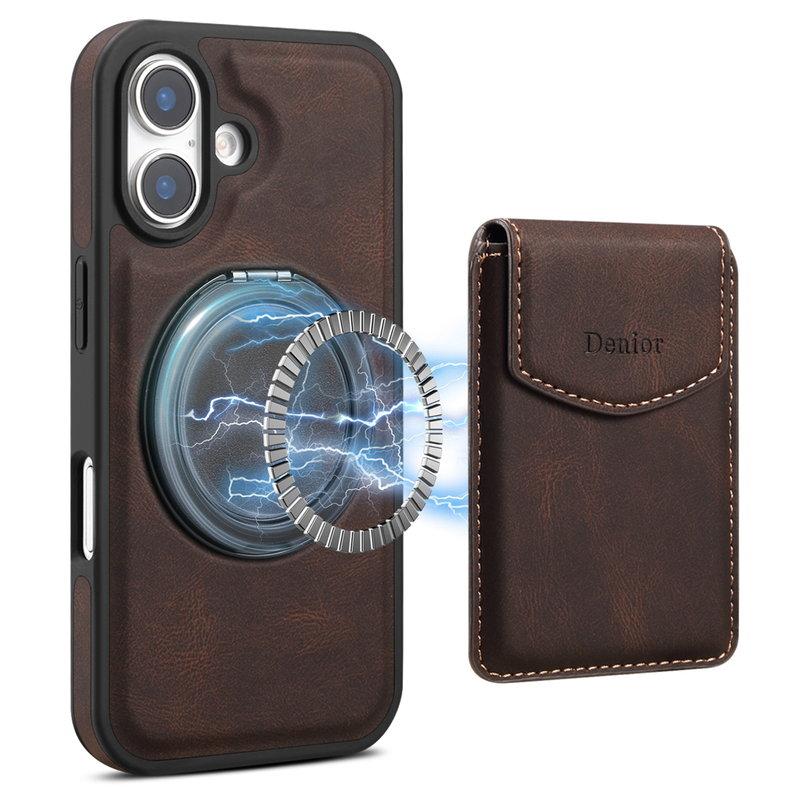 DENIOR D20 iPhone 16 Plus Fodral Avtagbar Kortväska Konstläder Brun | 2353 | AlltMobil