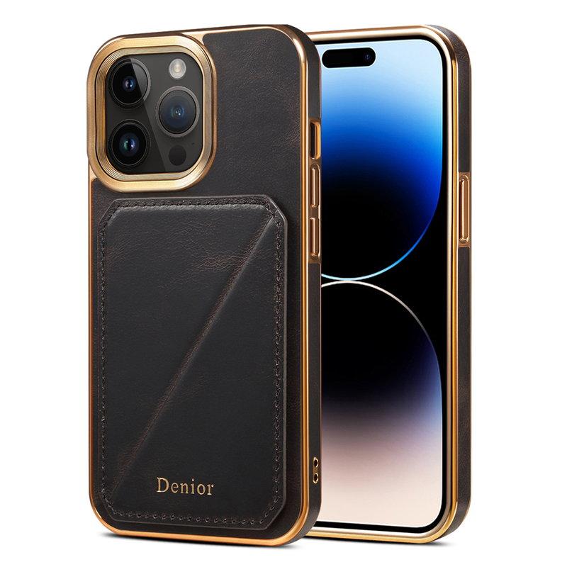 DENIOR iPhone 14 Pro Mobilskal i äkta läder med kortfack - Svart | 2353 | AlltMobil