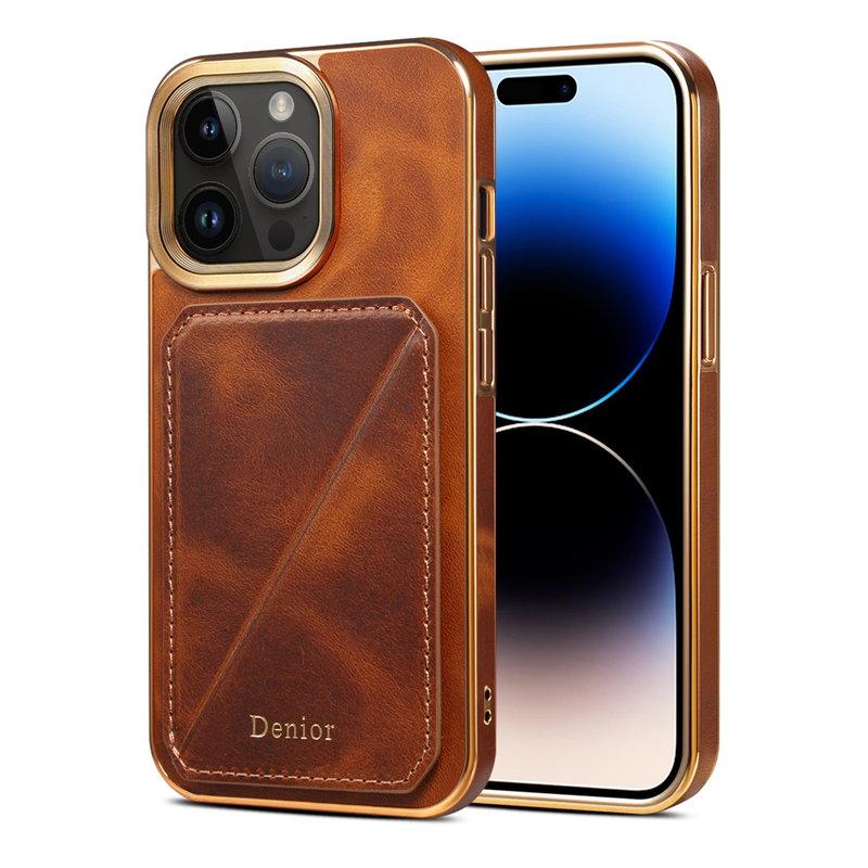 DENIOR iPhone 14 Pro Mobilskal i äkta läder med kortfack - Brun | 2353 | AlltMobil