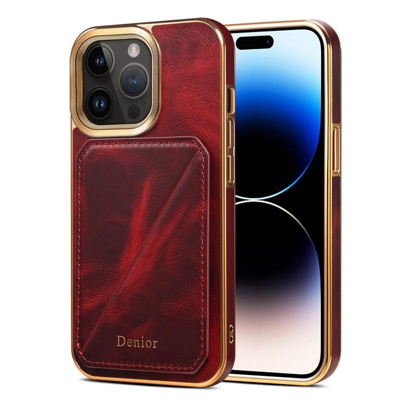 DENIOR iPhone 14 Pro Mobilskal i äkta läder med kortfack - Röd | 2353 | AlltMobil