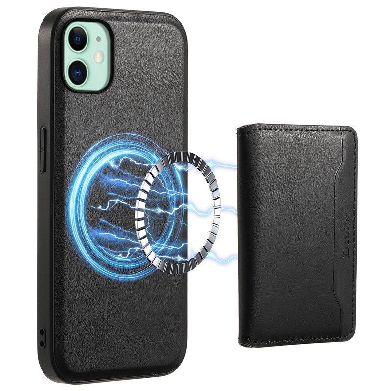 DENIOR iPhone 11 Mobilskal i äkta läder med avtagbar kortväska - Svart | 2353 | AlltMobil