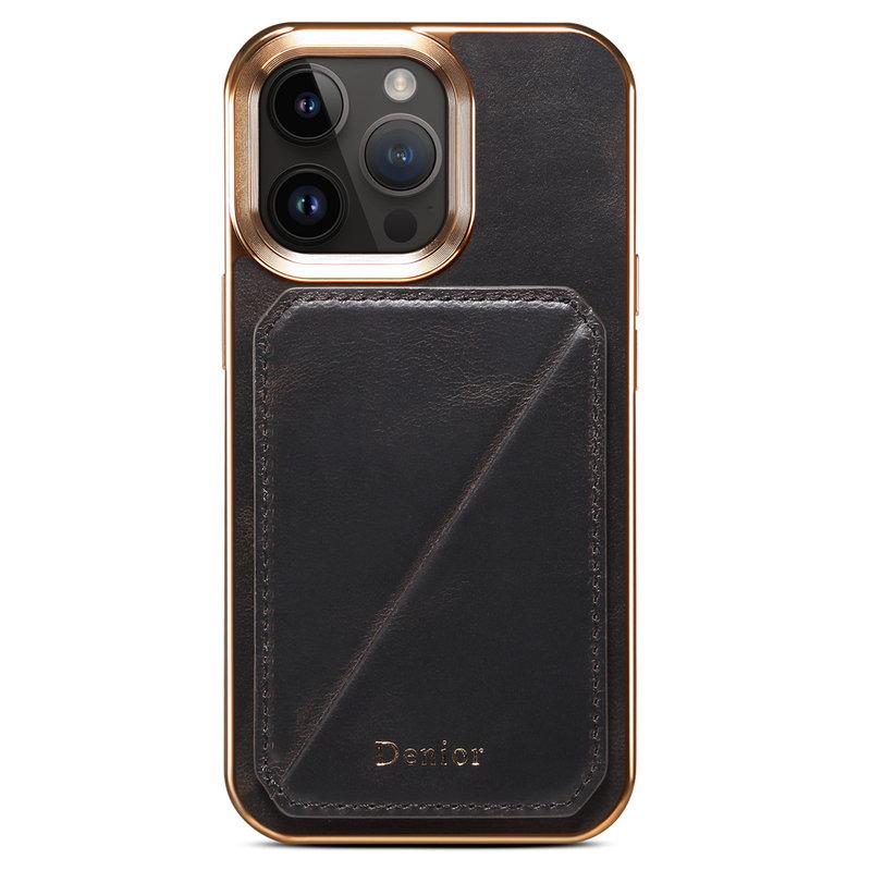 DENIOR iPhone 12 / 12 Pro Kickstand Mobilskal Äkta Läder Svart | 2353 | AlltMobil