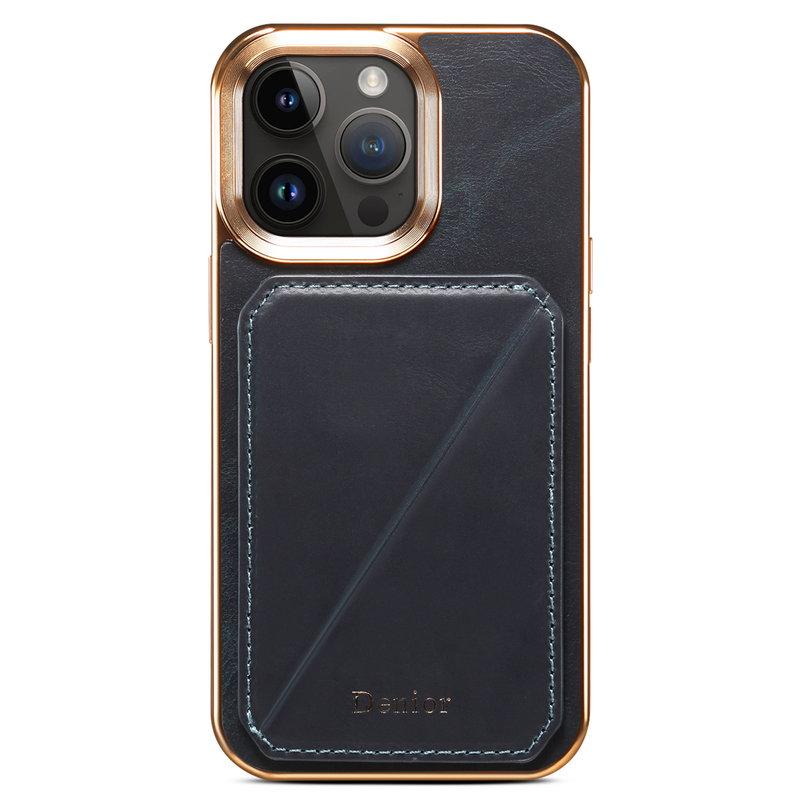 DENIOR iPhone 12 / 12 Pro Kickstand Mobilskal Äkta Läder Blå | 2353 | AlltMobil