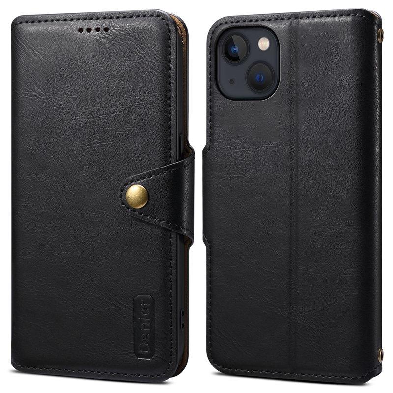 DENIOR iPhone 13 Plånboksfodral Konstläder Stöttåligt med Magnetstängning Svart | 2353 | AlltMobil
