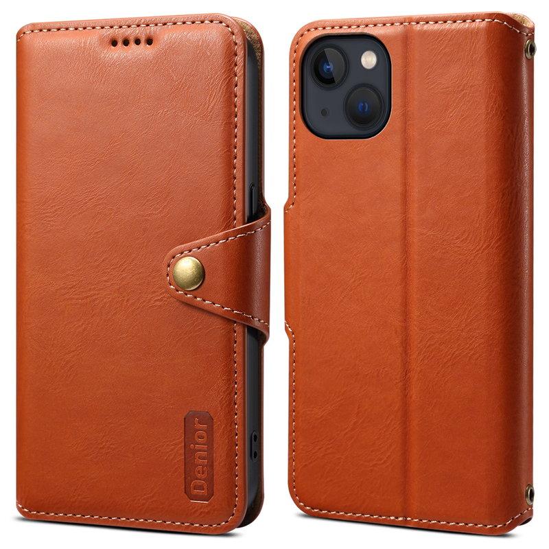 DENIOR iPhone 13 Plånboksfodral Konstläder Stöttåligt med Magnetstängning - Brun | 2353 | AlltMobil
