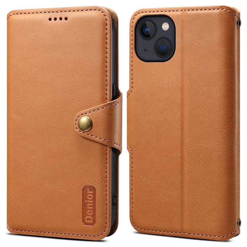 DENIOR iPhone 13 Plånboksfodral Konstläder Stöttålig Magnetstängning Khaki | 2353 | AlltMobil
