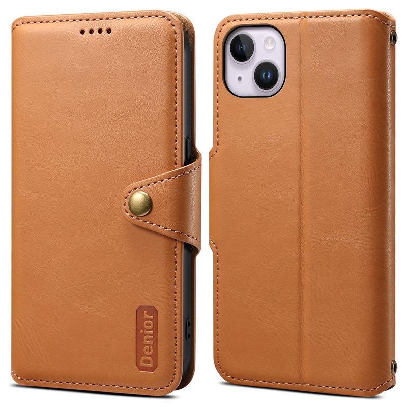 DENIOR iPhone 14 Plus Stöttåligt Plånboksfodral Konstläder Khaki | 2353 | AlltMobil