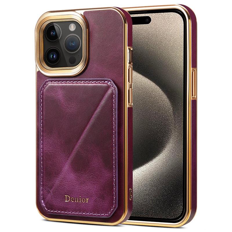 DENIOR iPhone 15 Pro Mobilskal Stötsäkert Vaxat Äkta Läder + TPU + PC - Lila | 2353 | AlltMobil