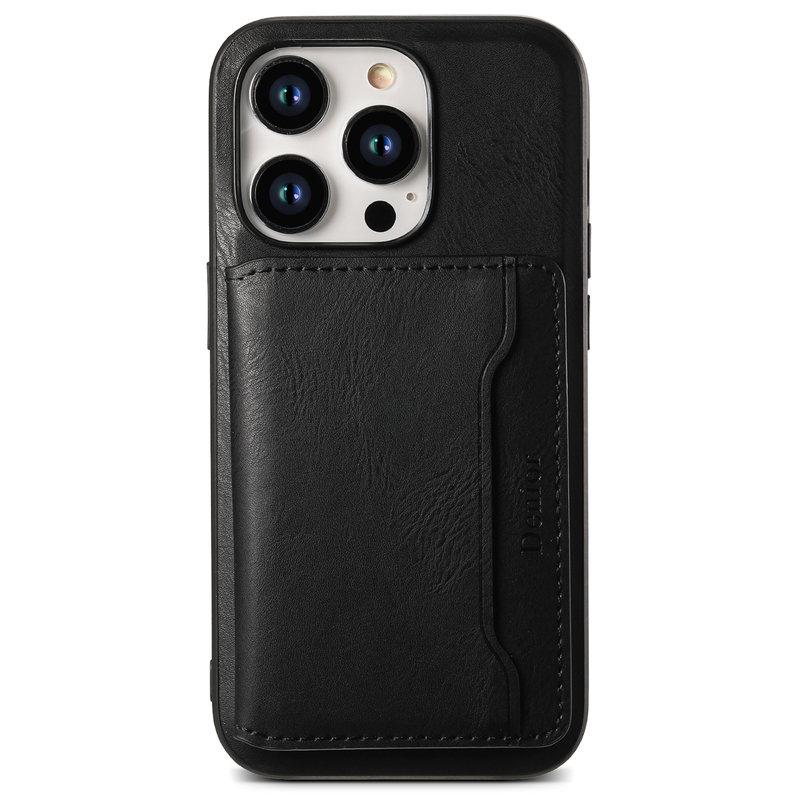 DENIOR iPhone 15 Pro Mobilskal KonstLäder med kortficka - Svart | 2353 | AlltMobil