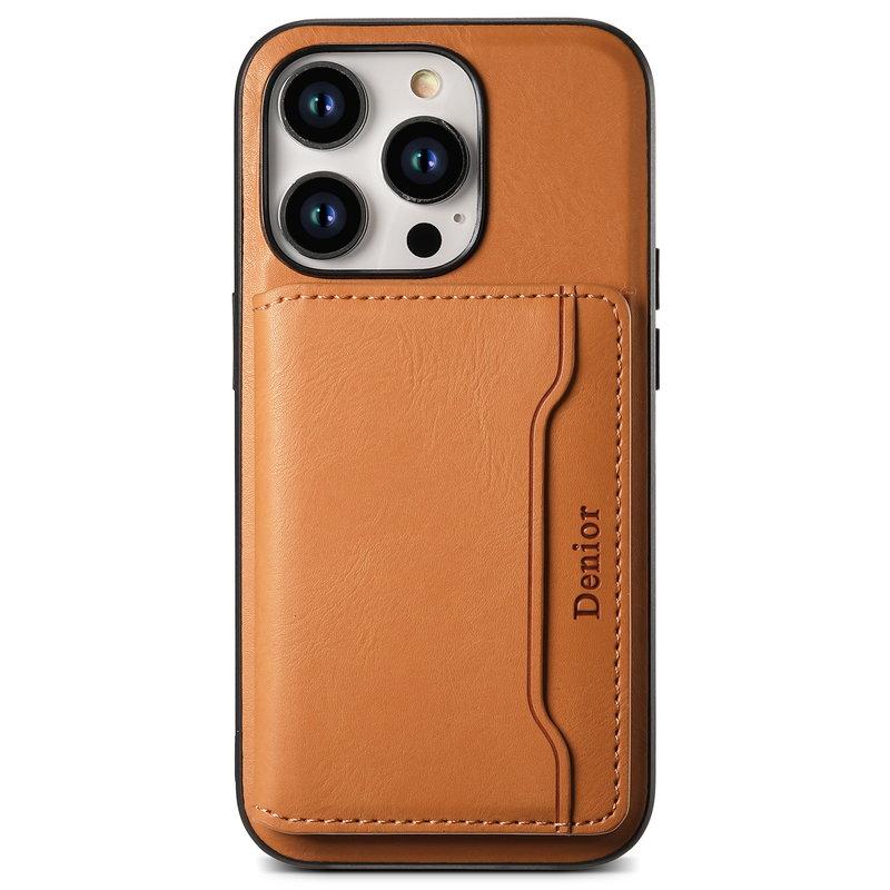 DENIOR iPhone 15 Pro Mobilskal KonstLäder med kickstand - Khaki | 2353 | AlltMobil